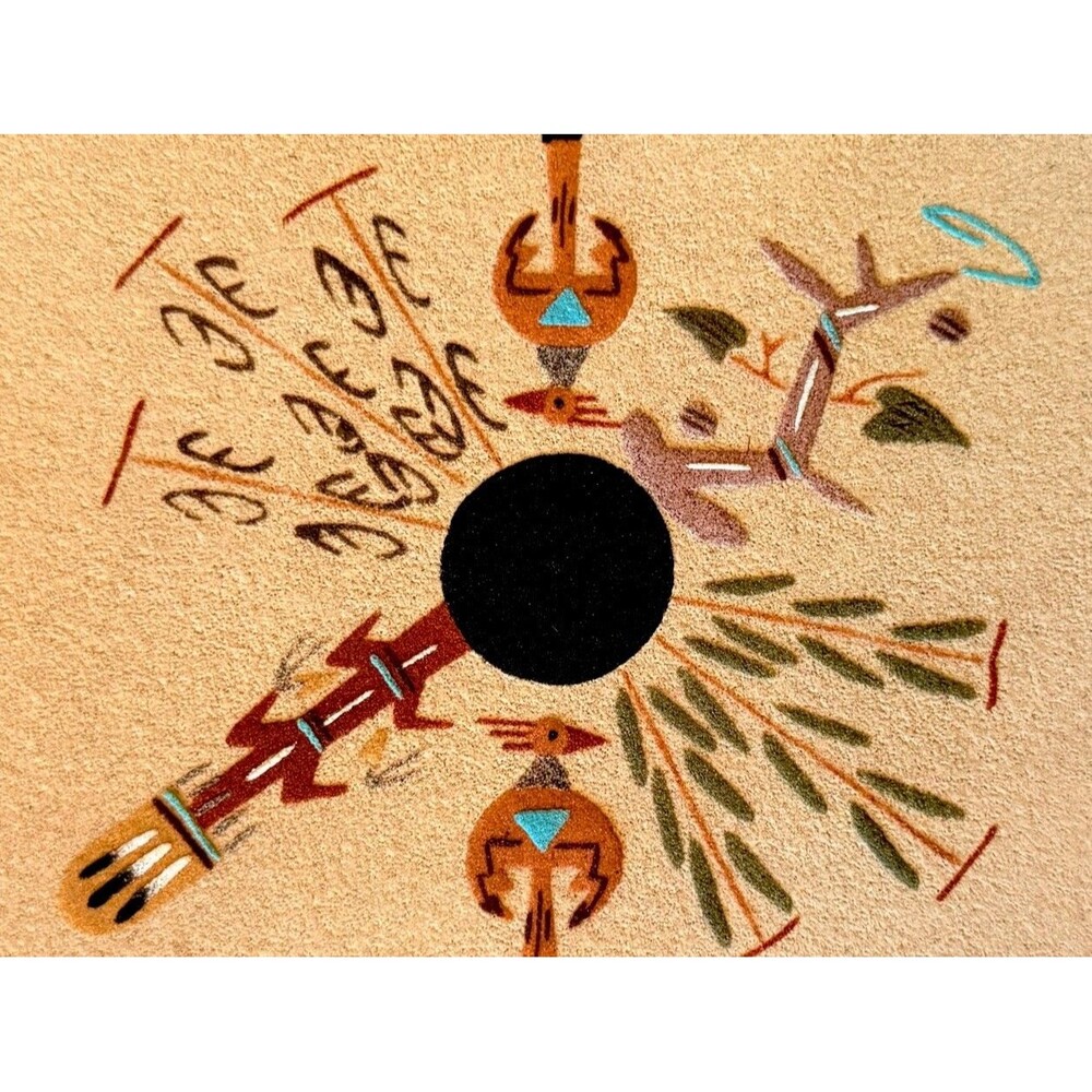Signed Navajo Sand Painting by L. Sandman – The Four Sacred Plants with Eagles